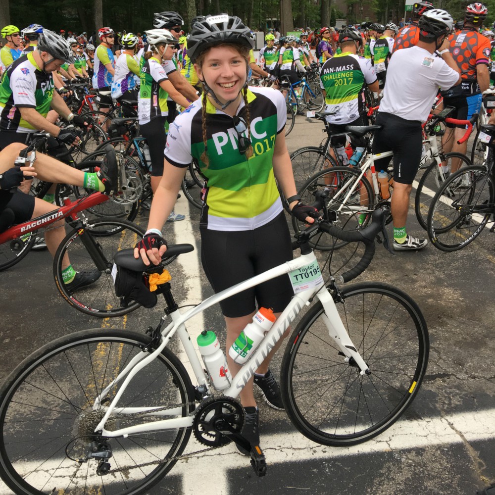 Taylor and her bike at the starting line at Babson College